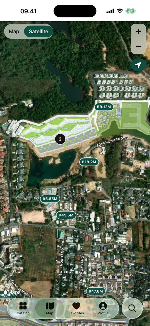 Condo master plans over satellite imagery in Bang Tao